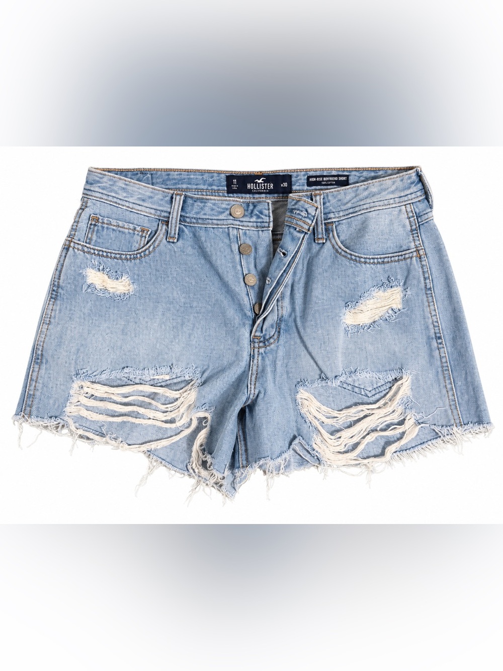 Hollister Light Wash Distressed High-Rise Boyfriend Denim Shorts Size 11